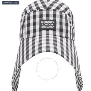 BURBERRY Black / White Logo Patch Gingham Bonnet Hat, Brand Size Medium